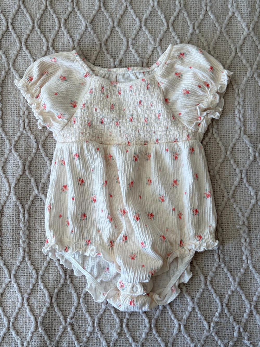 cloud island Cream Romper with Pink Floral Print